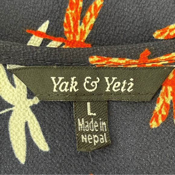 Yak & Yeti Women's Navy Blue Cold Shoulder Tunic Dress DRAGONFLY Print Size L - Picture 9 of 11